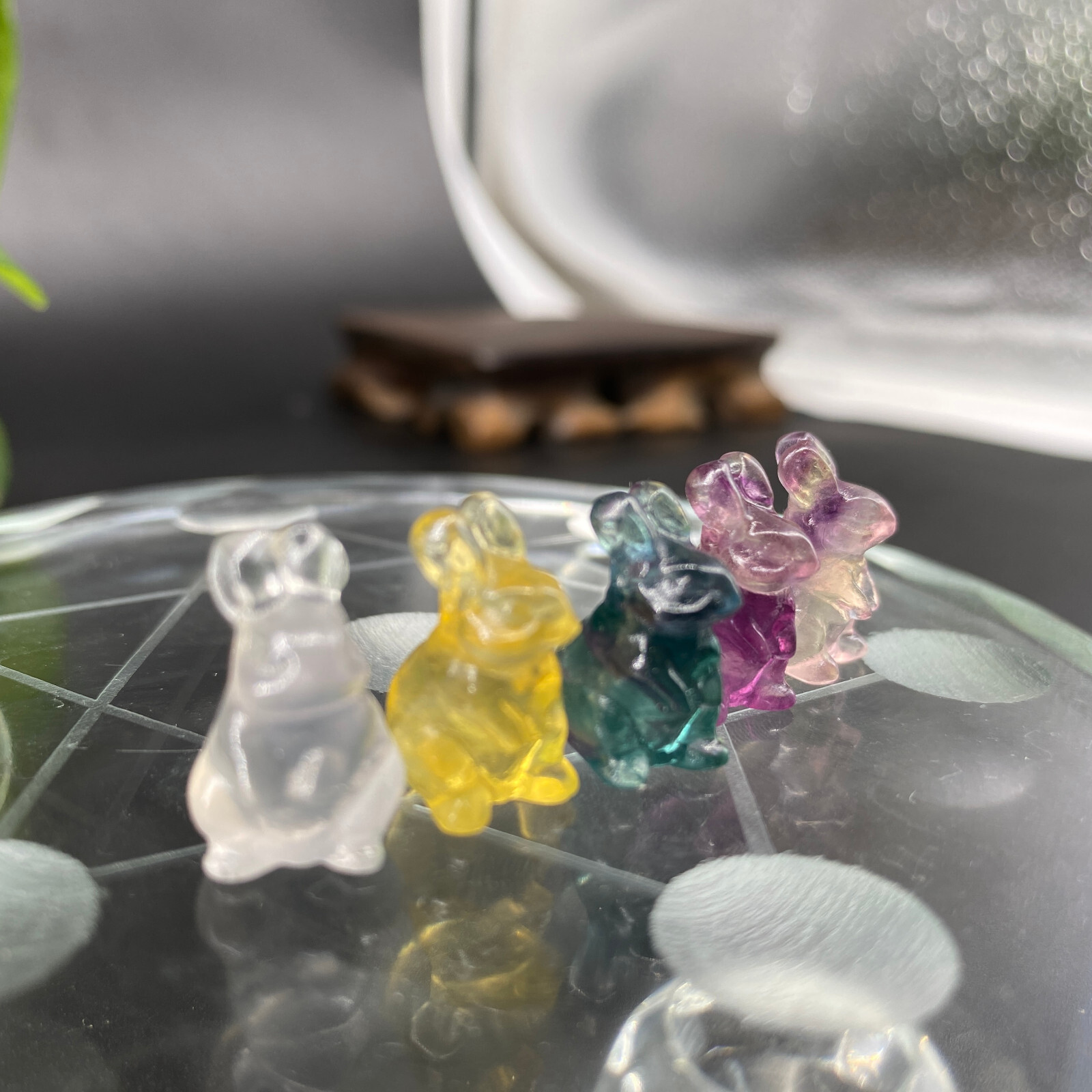 5pc Natural fluorite carved mini rabbit quartz crystal reiki healing