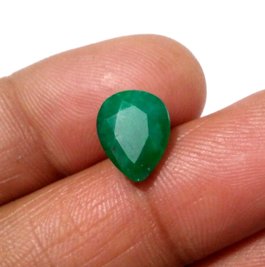 For Jewelry A+ Pear Shape Green Zambian Emerald Faceted 3.55 Crt Loose Gemstone