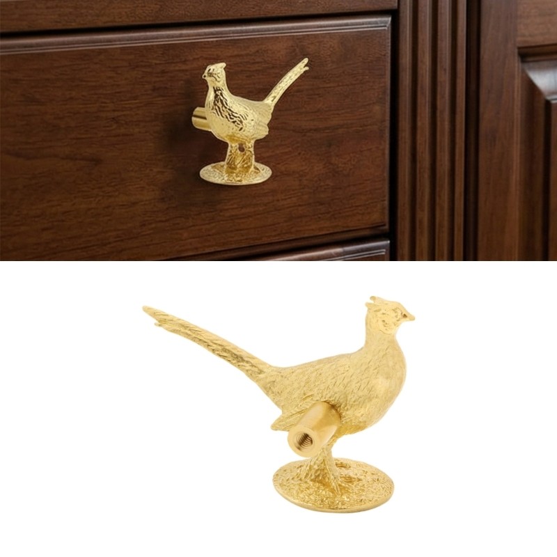 Furniture Handle Long Tail Pheasant Pattern Traditional Chinese Cabinet Knob