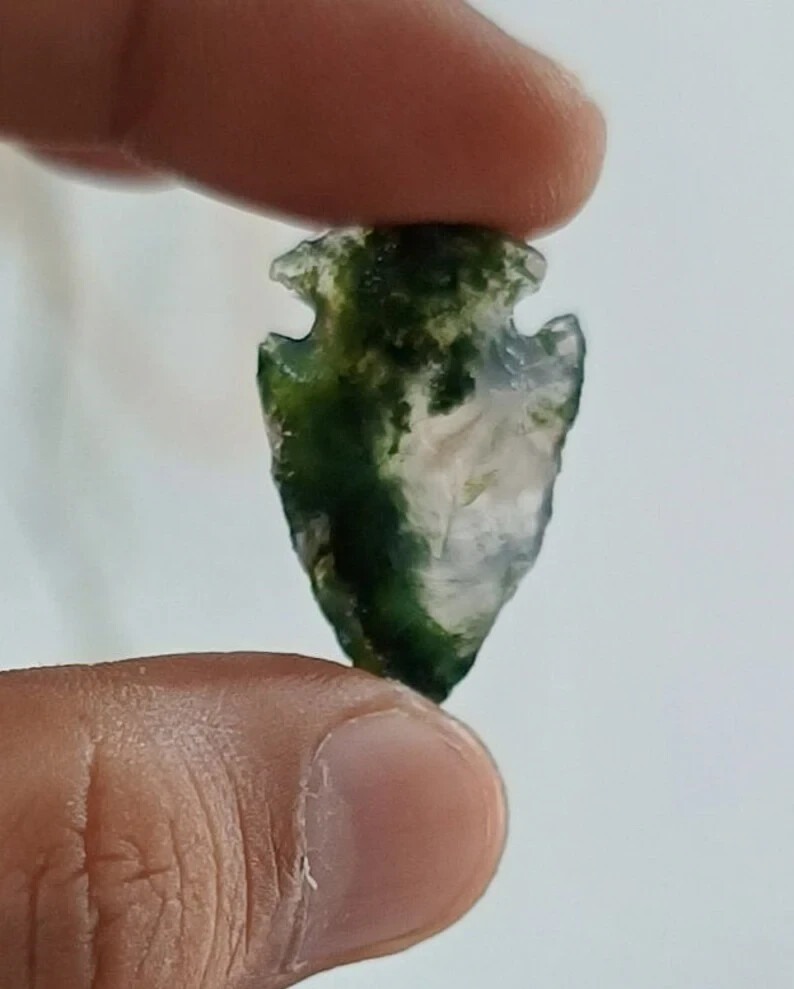 Moss Agate Arrowhead Pendant 1”-1.25” Carved Green Crystal for Wire Wrapping