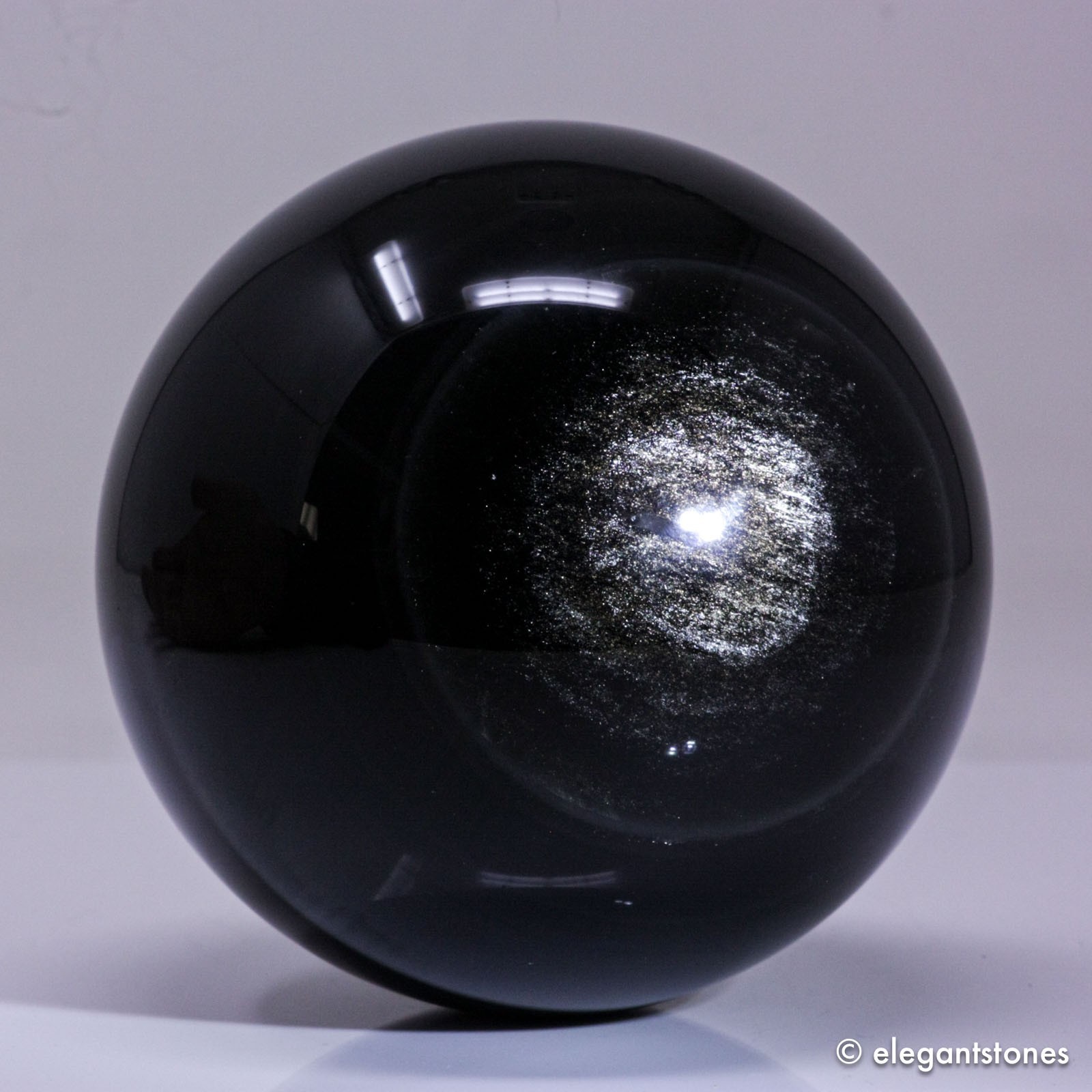 3.0″ 1.3lbs Flashy Silver Sheen Obsidian Sphere Crystal Ball Reiki Healing Stone