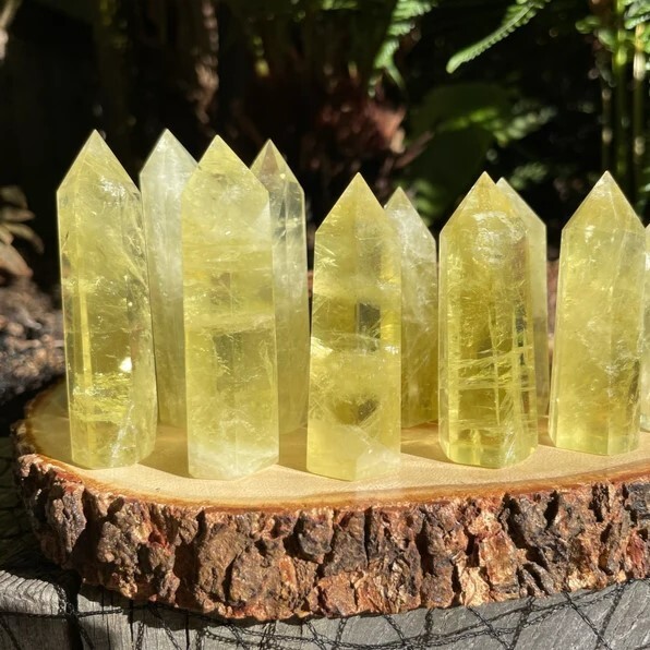Natural Citrine Healing Crystal Wand Reiki Obelisk Witch Tower Point Ornament