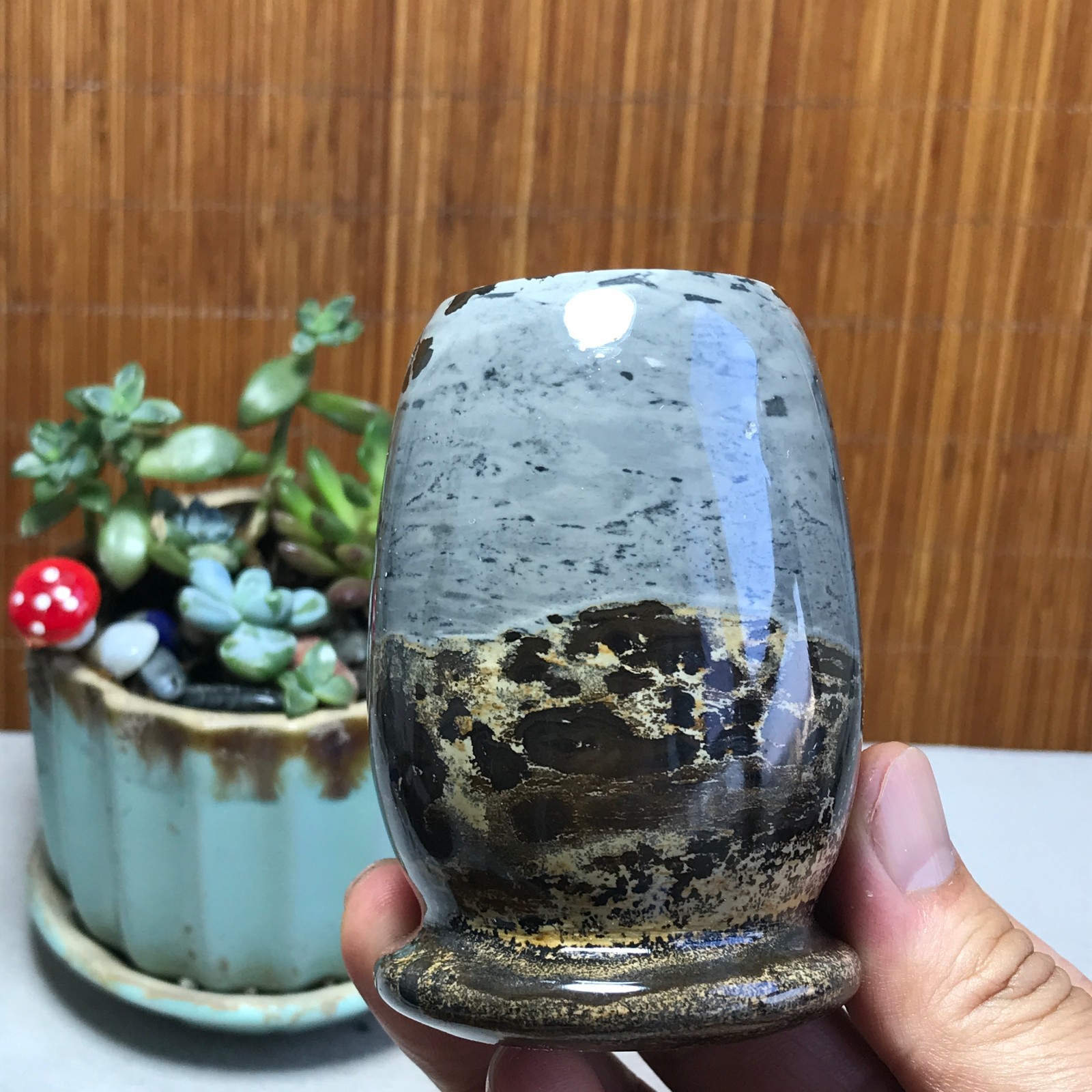 Natural Chinese painting vase stone crystal ornaments for home decoration A5720
