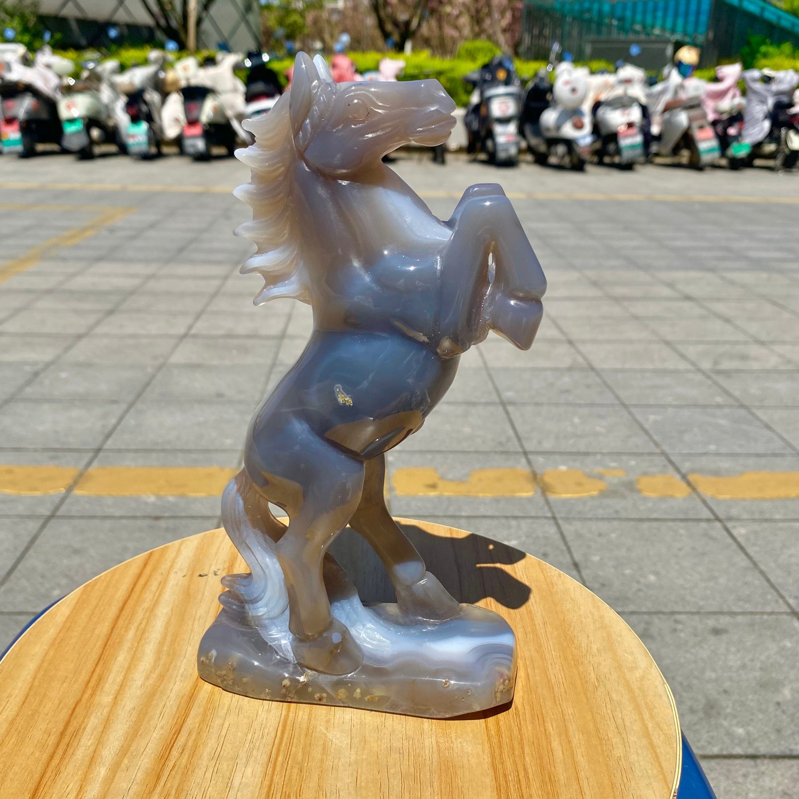 2.24LB Natural Agate Carved Horse Figurine, Exquisite Hand Carved Gemstone Statu