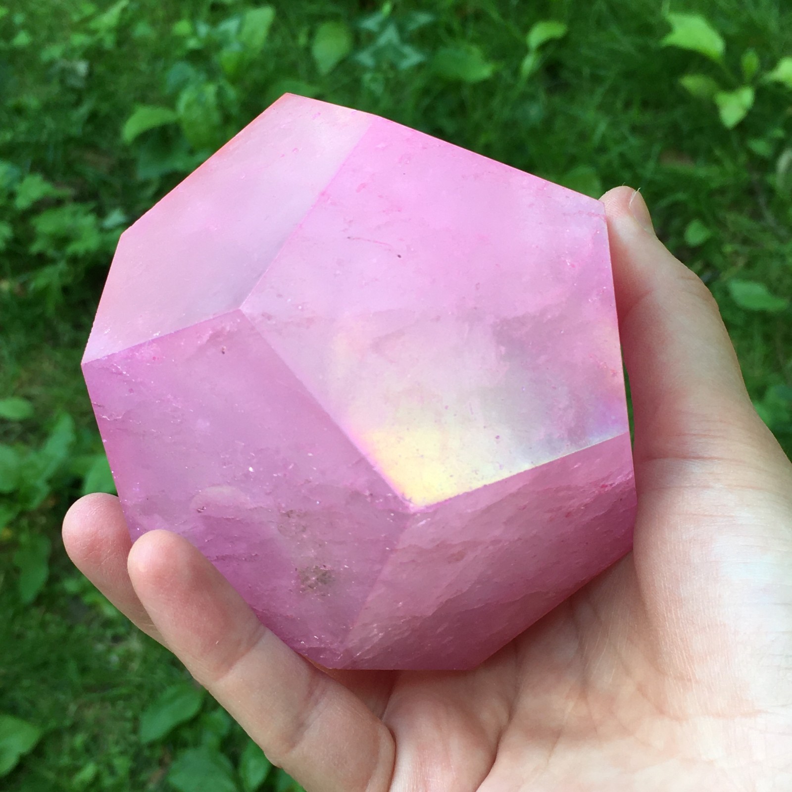 Pink Aura Quartz Dodecagon Sacred Geometry Crystal 12 Sided Heart Chakra Stone