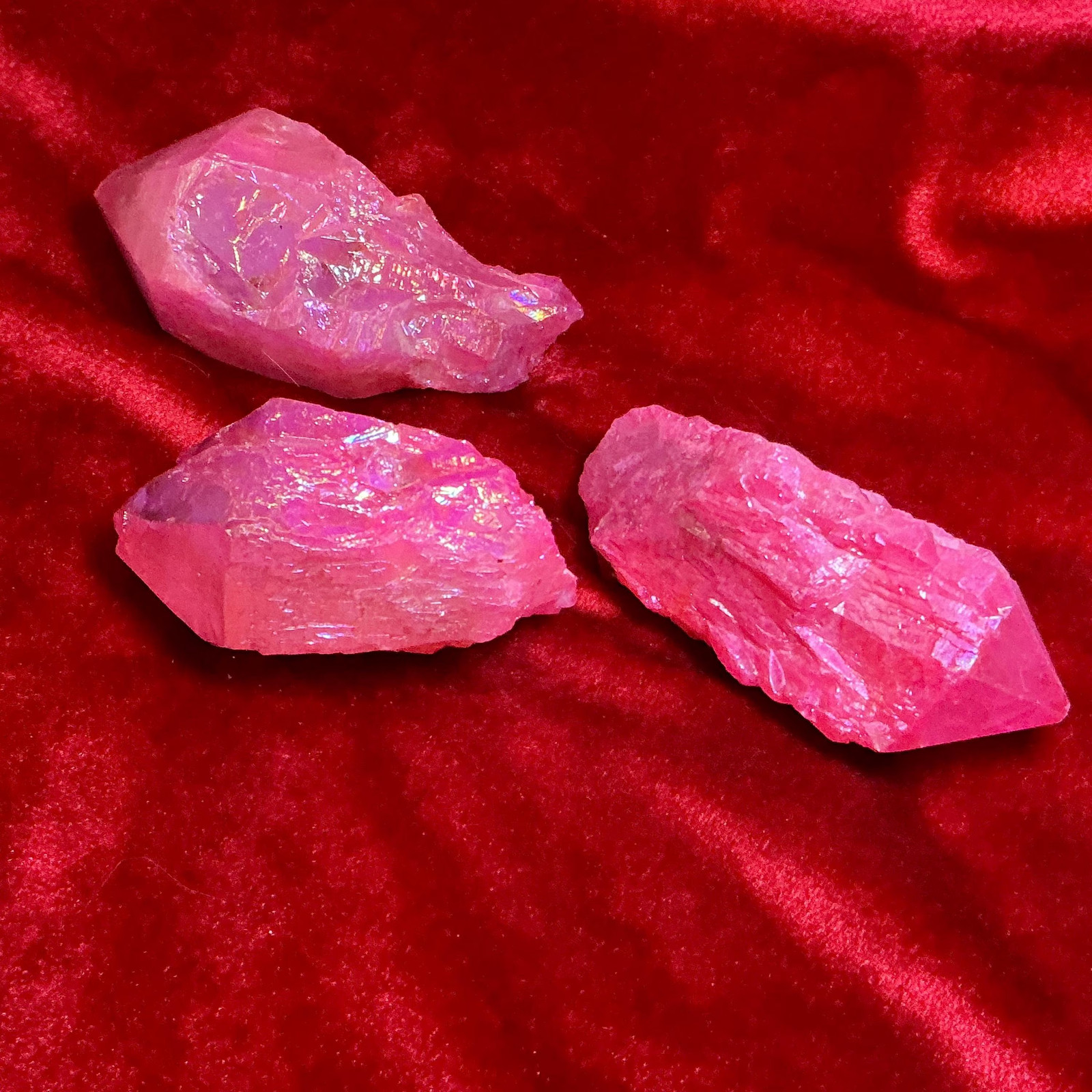 Pink Aura Elestial Quartz Crystal Cluster 3 Piece Set ~ 11 oz. Total Weight