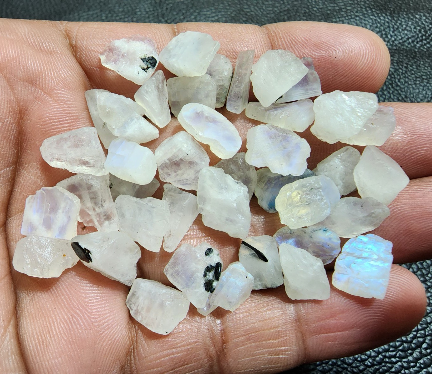 “White Rainbow Moonstone Rough Lot 39 Pcs 11-16mm Natural Raw Gemstone Crystals”