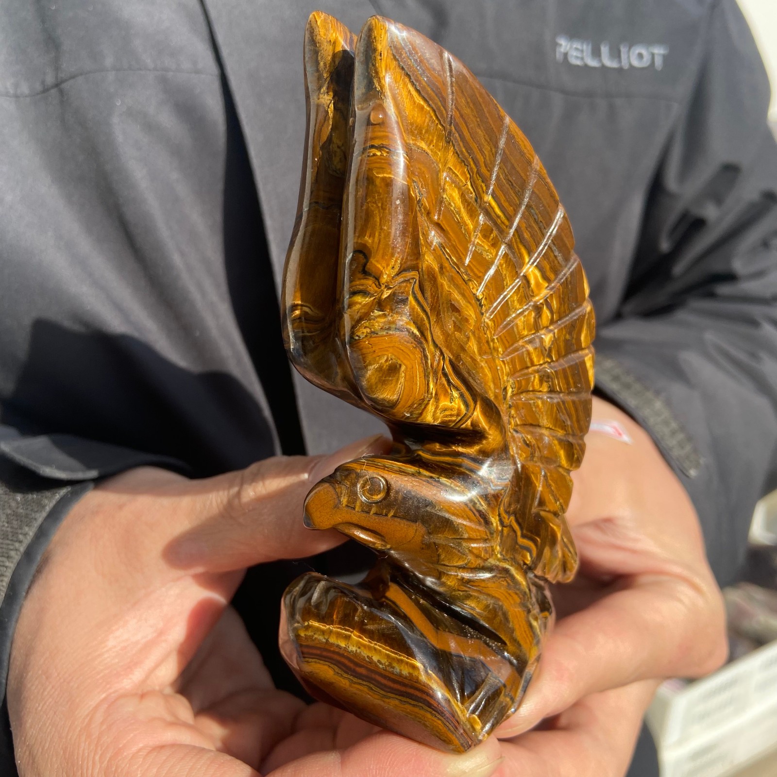 300g Natural Tiger-eye stone carved eagle-shaped quartz crystal mineral specime
