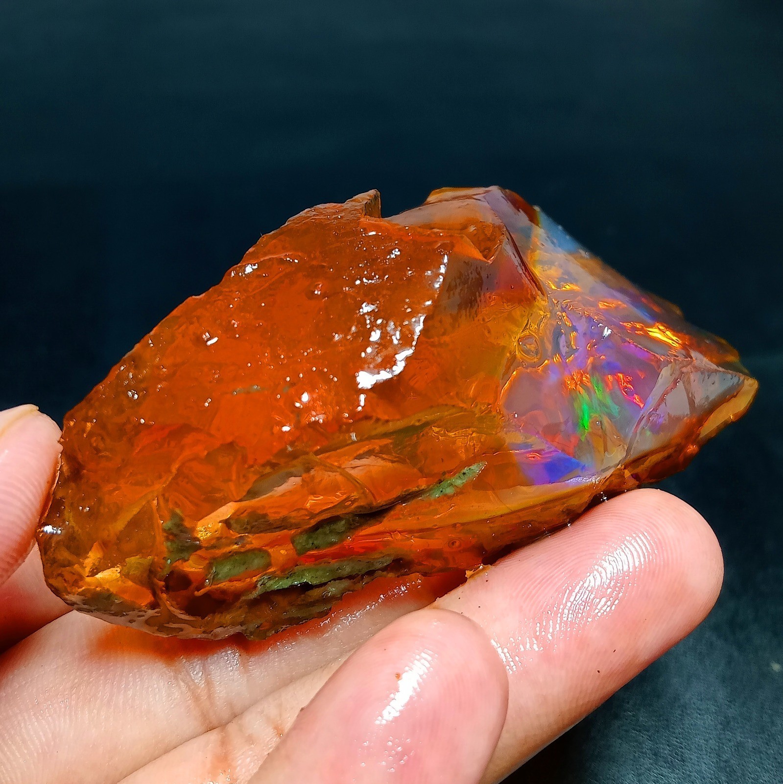 379ct Opal Rough – Bright Orange with Vivid Play-of-Color, 81x33x28mm