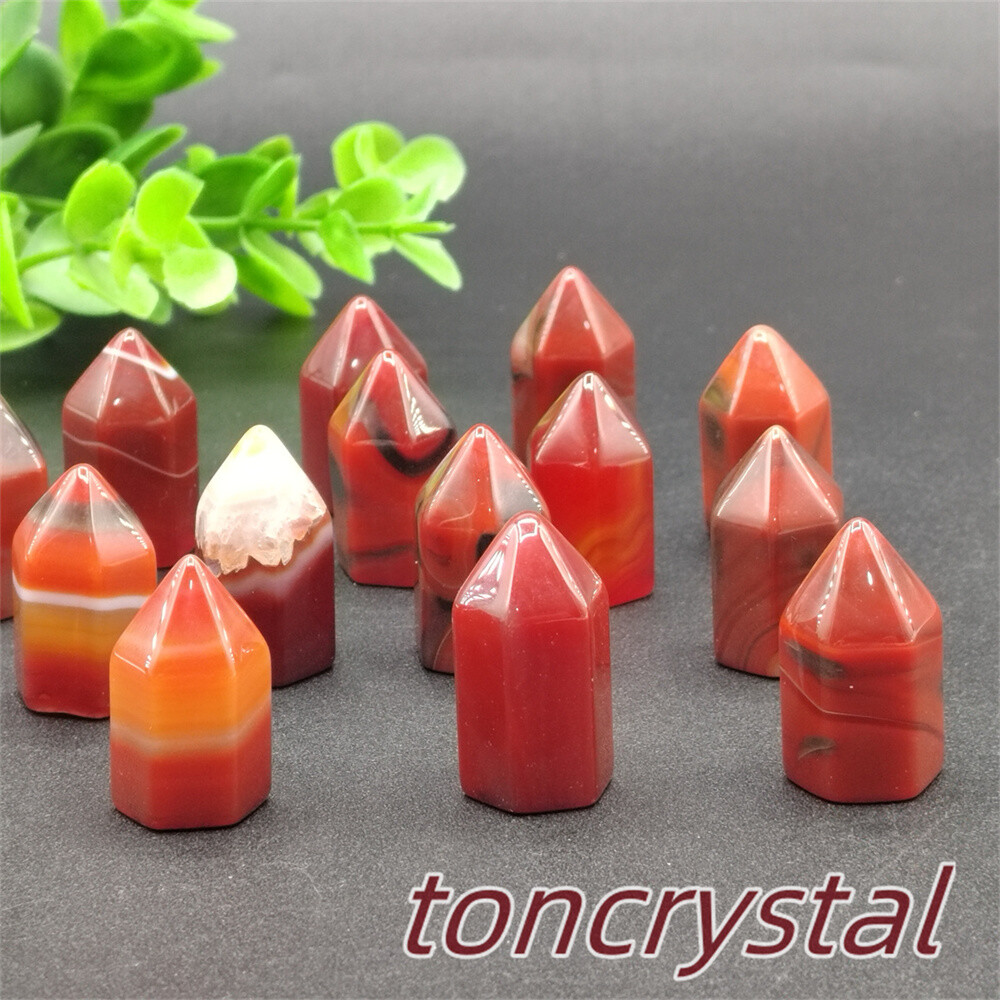10pcs Top Natural Red Agate Mini Obelisk Quartz Wand Crystal Point Reiki Healing