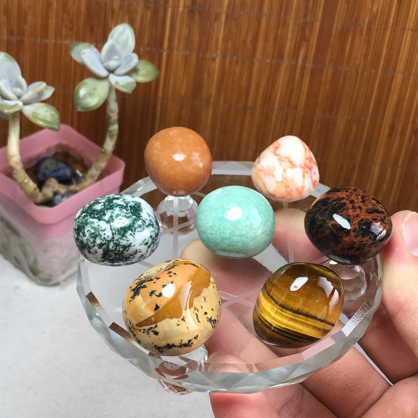 Natural seven different types of crystals Seven Star Array Specimen Base A3046