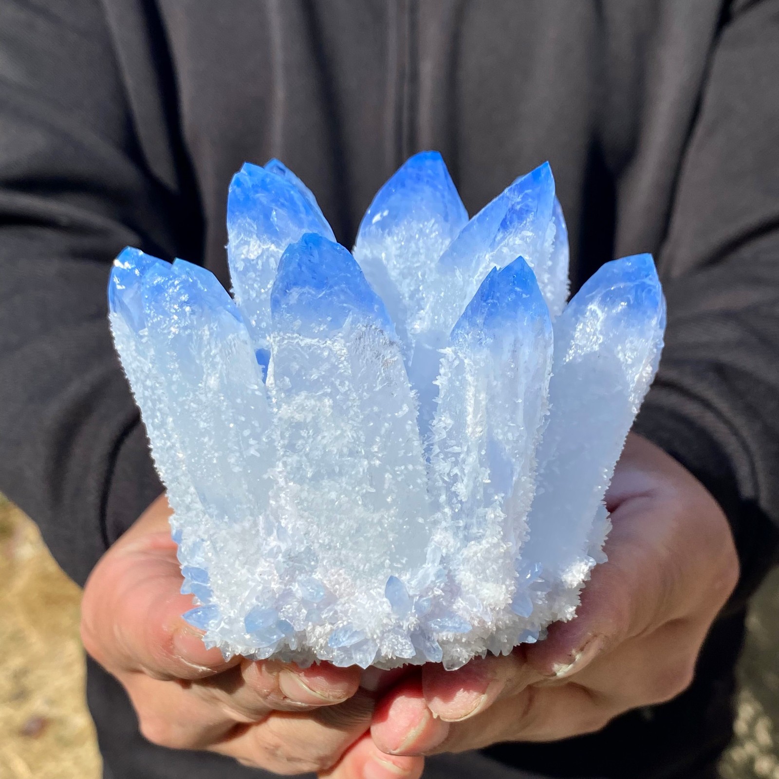 1.56LB Newly discovered blue Phantom Quartz Crystal Cluster mineral samples