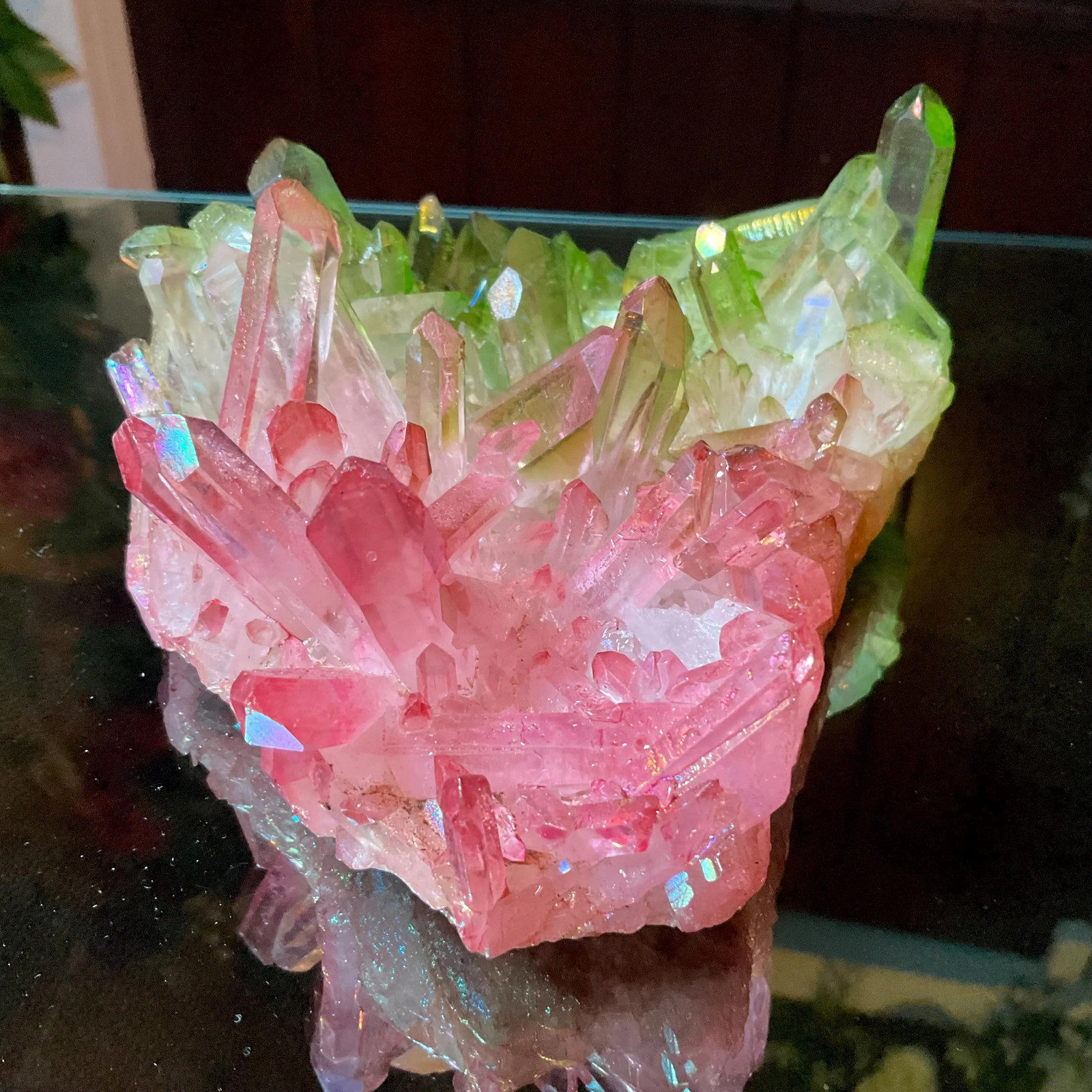 Pink & Green Aura Quartz Crystal Cluster ~ Large 1 Lb. 5 oz. ~ 6″ Long ~ Electr