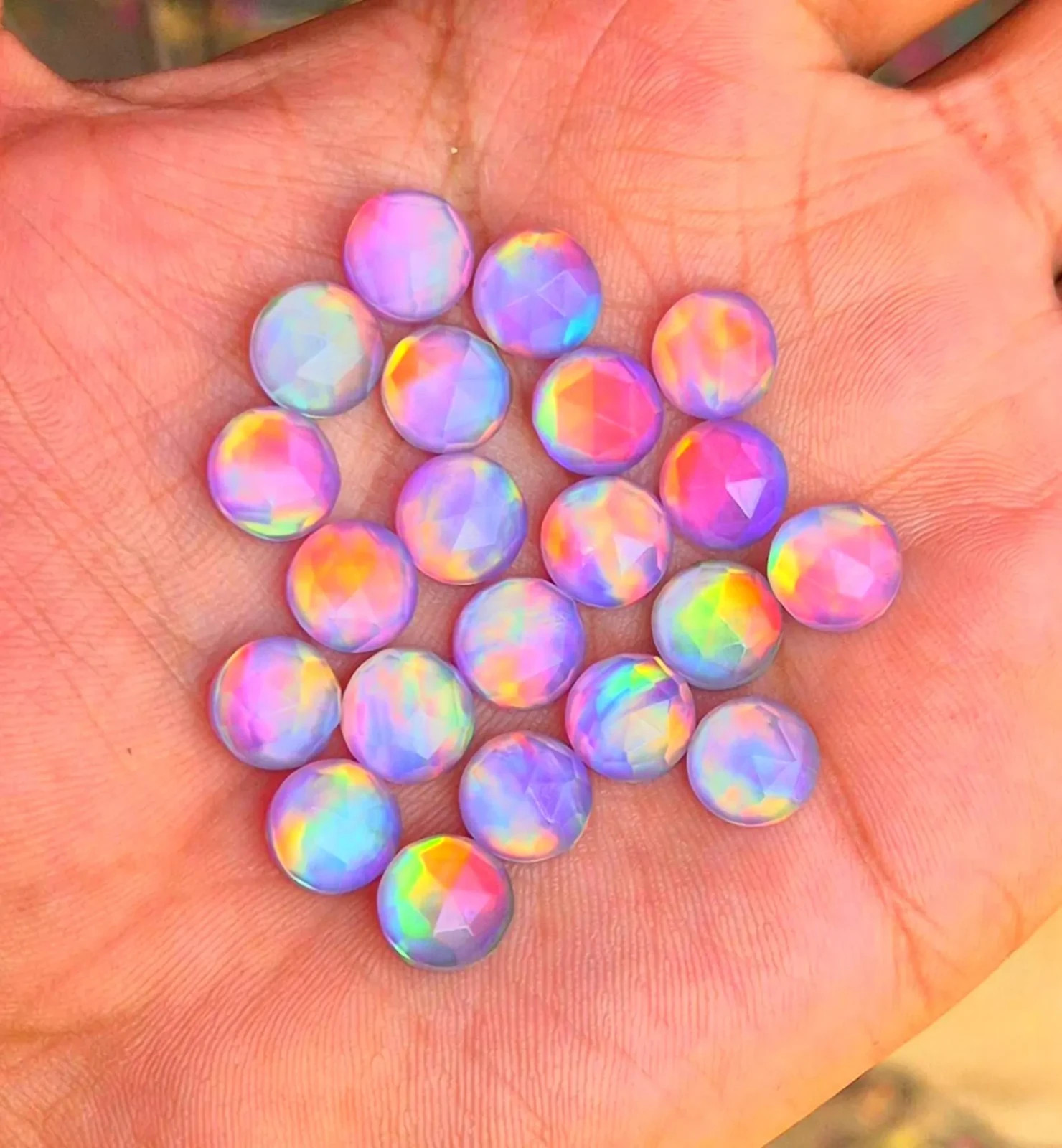 Faceted Aurora Opal Doublet Pair – Round Himalayan Crystal, 10mm