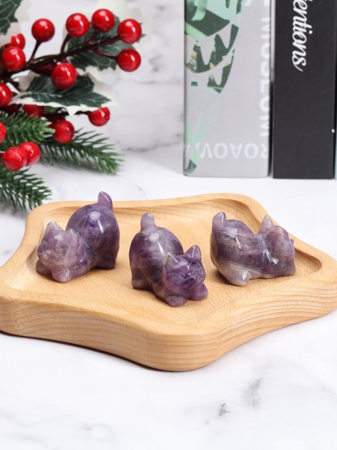 CrystalTears Amethyst Crystal Cat Figurine Carved Healing Crystals Gemstones …