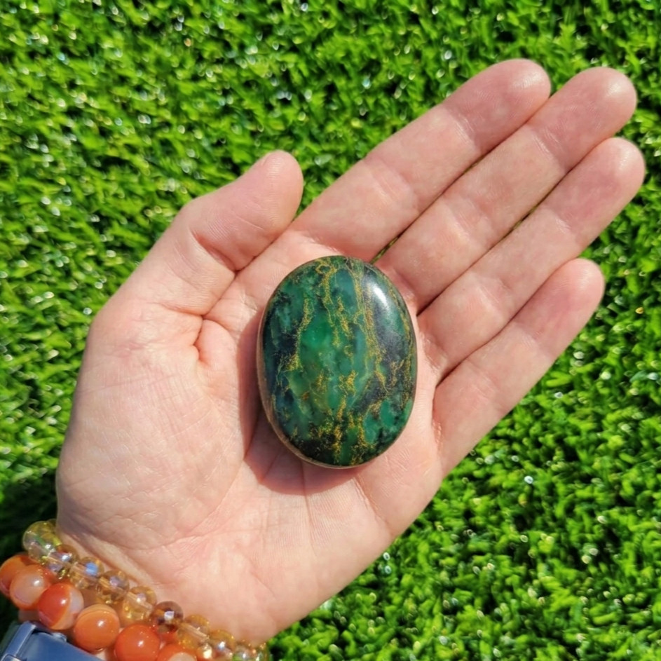 Emerald Palm Stone | Love Growth Energy Natural Crystal Healing Worry Stone 1PC