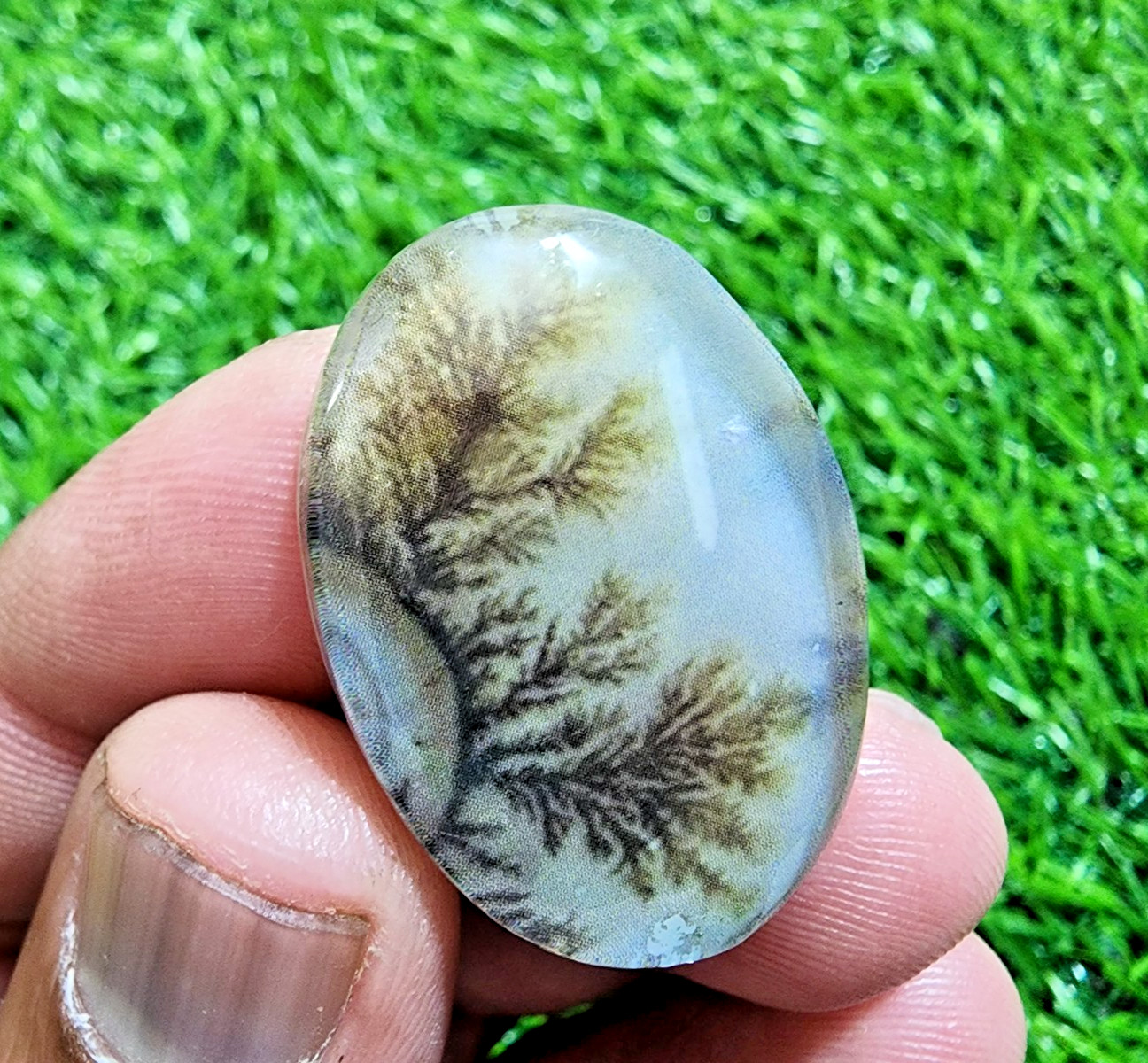 31Ct Awesome Dendritic Agate Oval Cabochon Scenic Landscape Pendant Gemstone