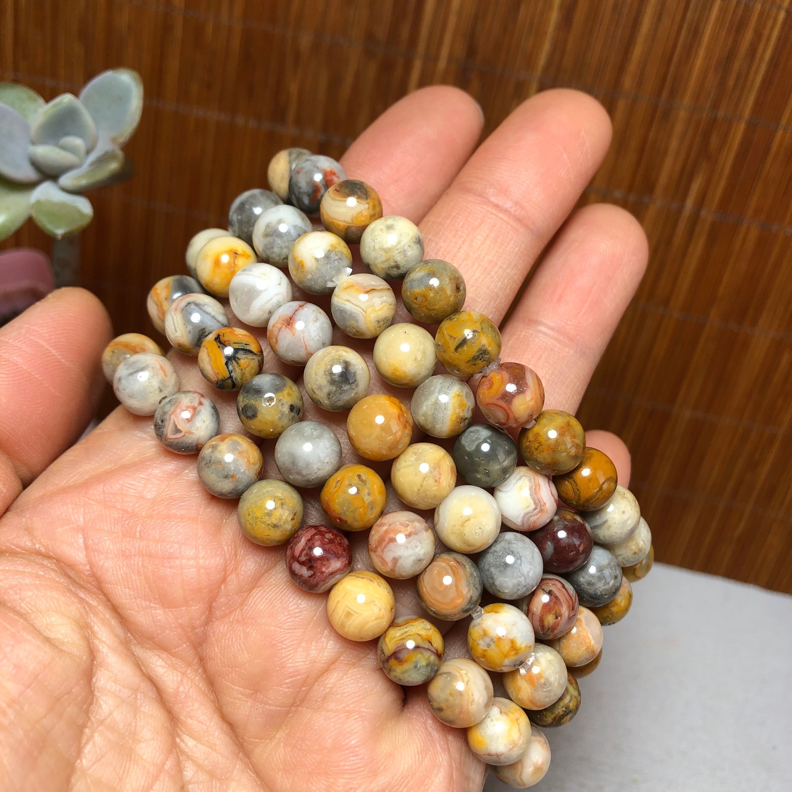 5Pcs Wholesal Natural Crazy agate bracelets Crystal ball sphere 8mm