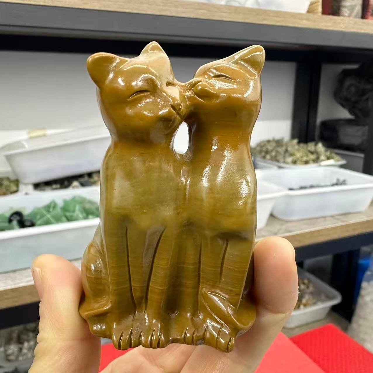 1pc Natural Yellow Jade Quartz Carved Cat Skull Crystal Reiki Healing Decor