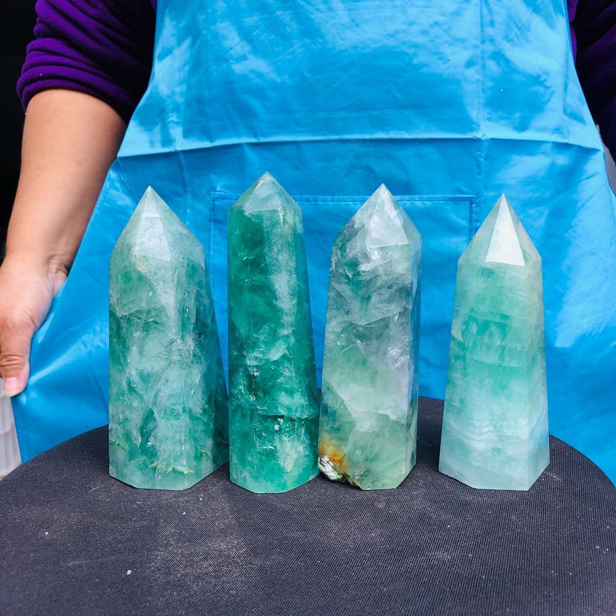 4.84LB 4pc Natural fluorite quartz obelisk crystal tower point healing decor