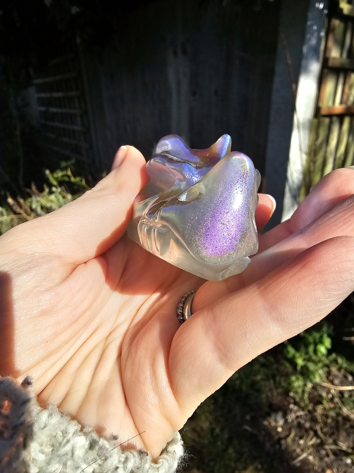 Angel Aura Clear Quartz Rainbow crystal Dragon Head Skull 160g 7.5x4x3.6cm