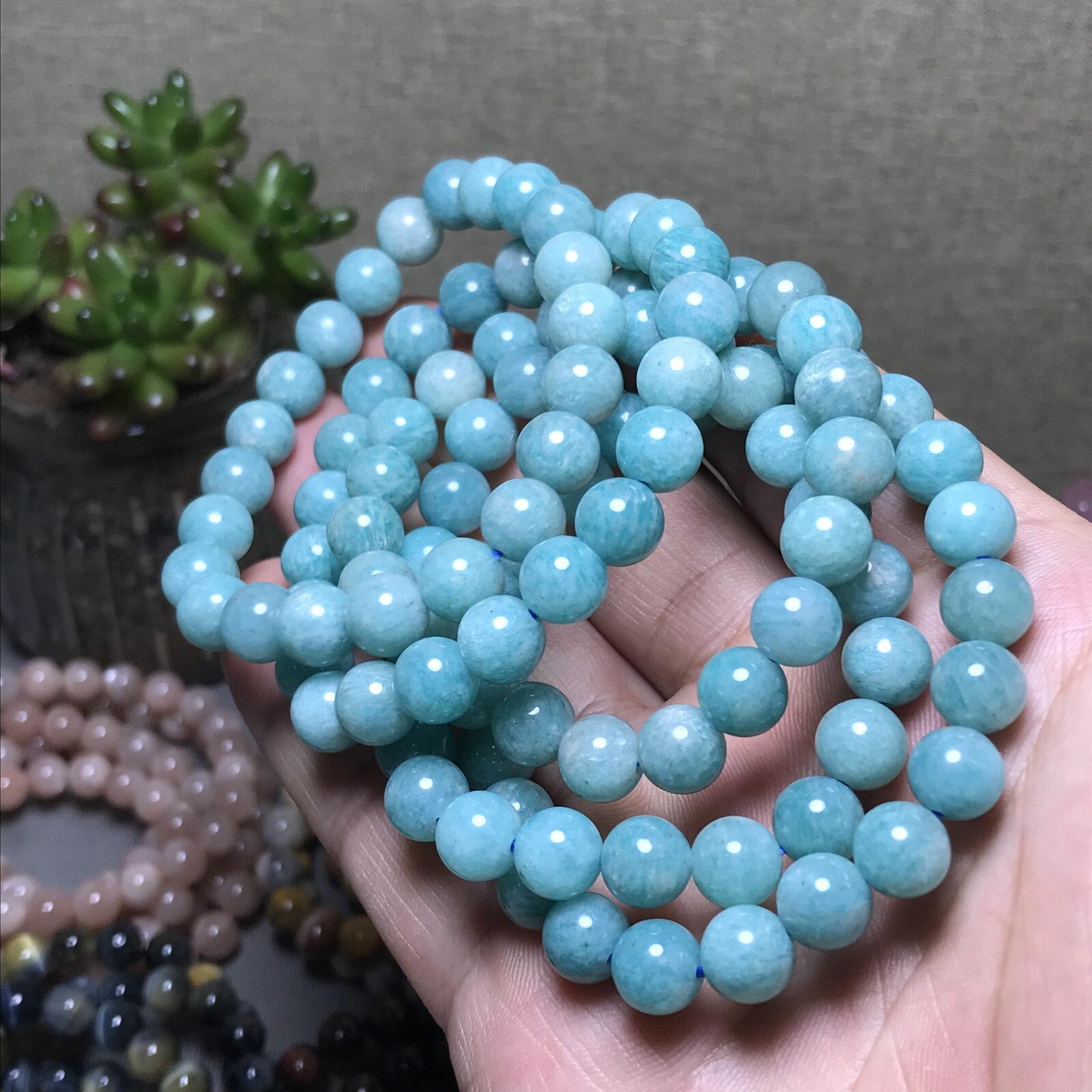 5Pcs Wholesal Natural Polish amazon stone bracelets Crystal ball 8mm