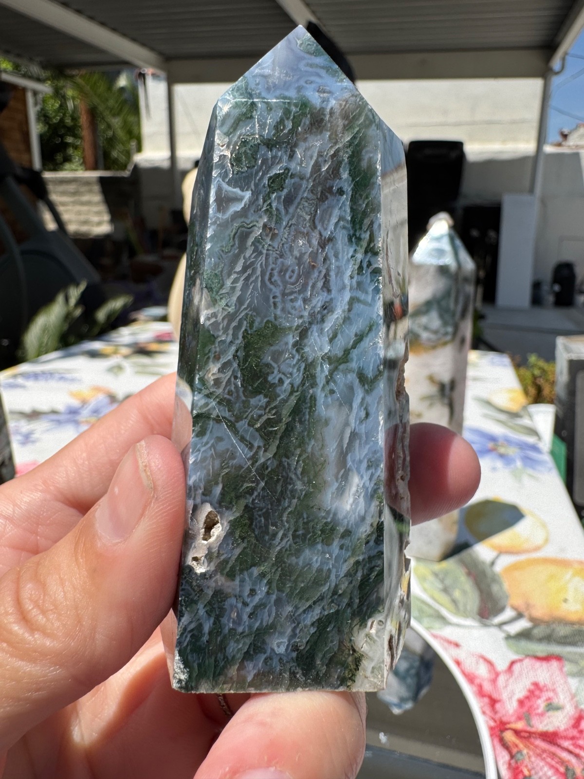 Small 204g 3.5” Blue/Green Moss Agate Tower Column Pillar – #G174