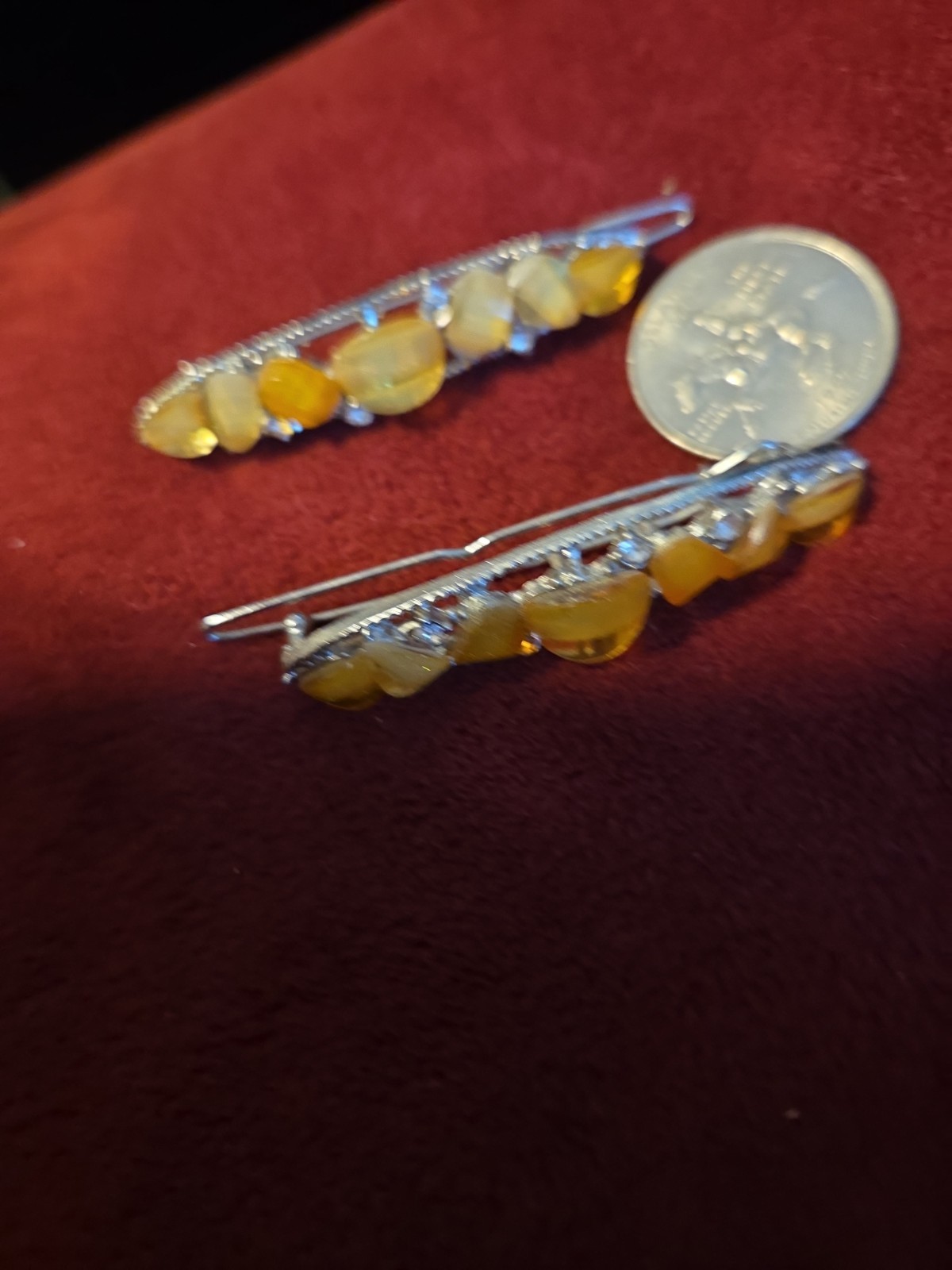 Set Of Barettes With Crystals And Yellow Stones