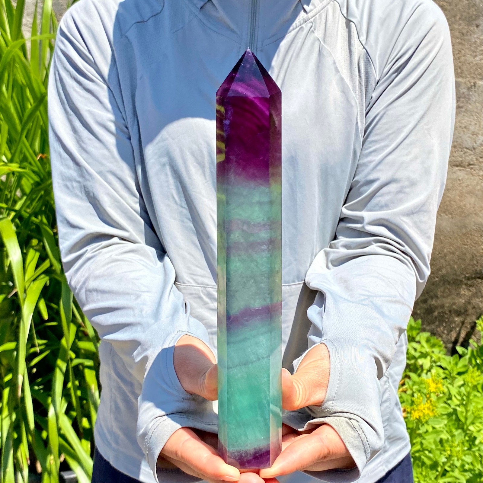 1.66LB Natural Fluorite Crystal Column Magic Wand Obelisk Point Earth Healing