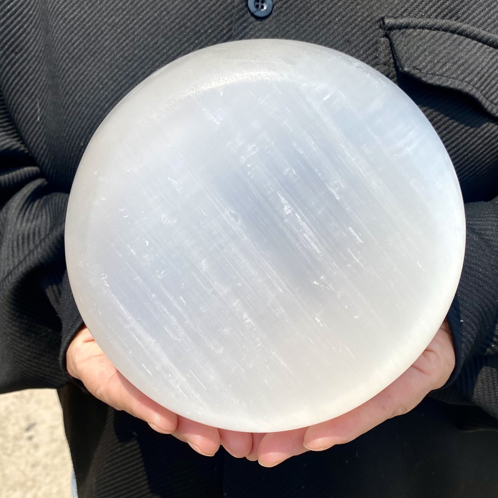 2.8LB Selenate crystal carved smooth polished circular plate for healing spiritu