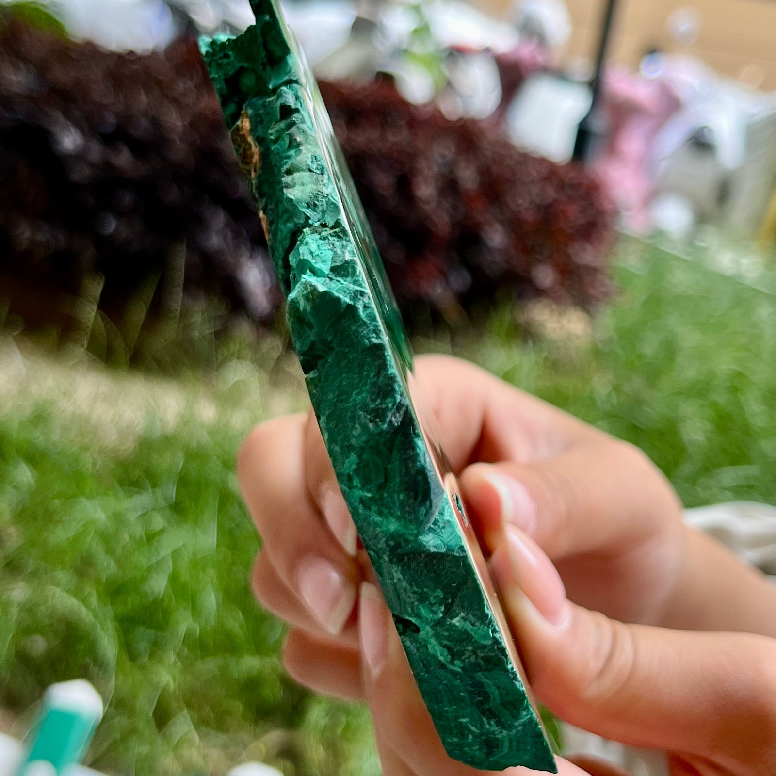 525 g Malachite Polished Slab Green Banded Agate Look Mineral Specimen Reiki