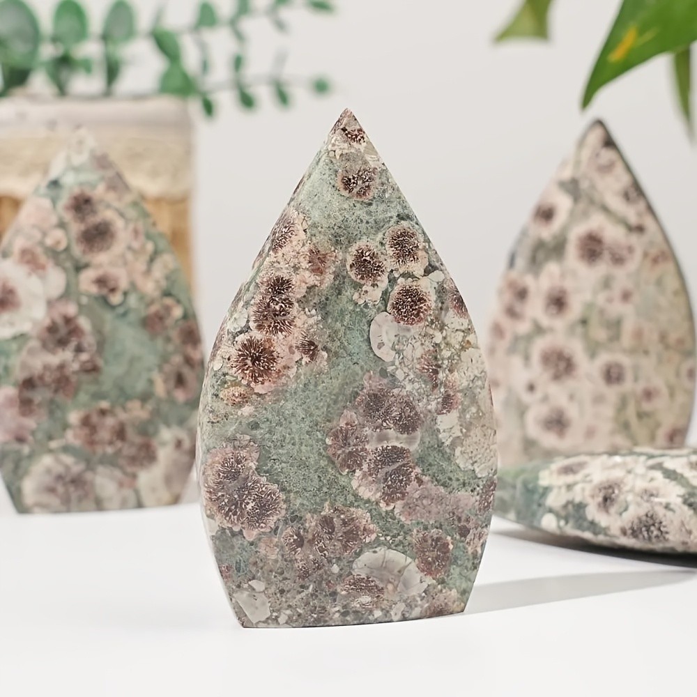 50-100g Natural Green Cherry Blossom Stone Drop Polished Decor Home Collection