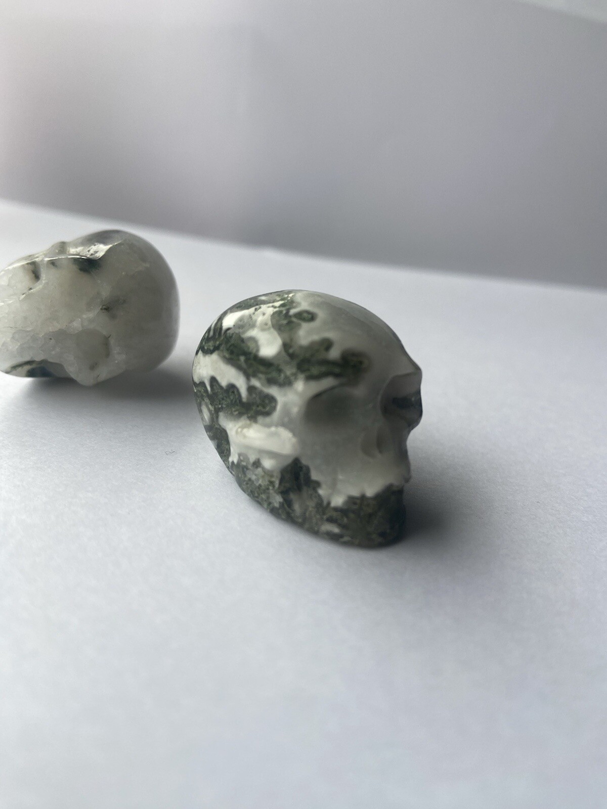 Green Moss Agate Pretty Human Skull Crystal Head Carving Sparkles See Others!