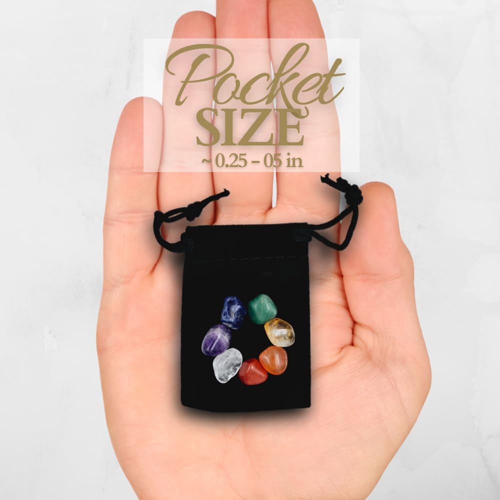 Crystals and Healing Stones Premium Kit Velvet Pouch – 7 Chakra Stones Healin