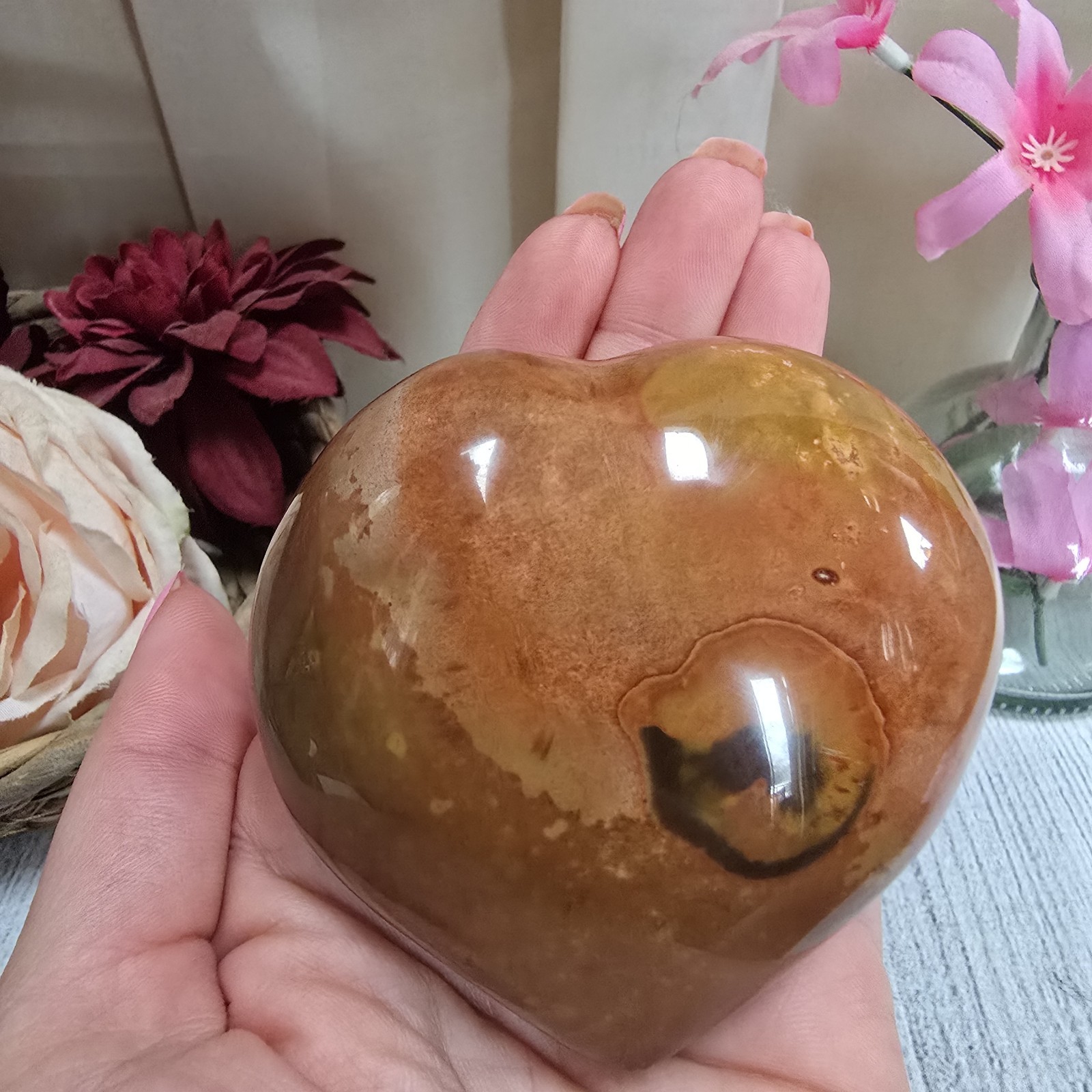 Large Polychrome Ocean Jasper Crystal Heart Polished Gemstone pc5