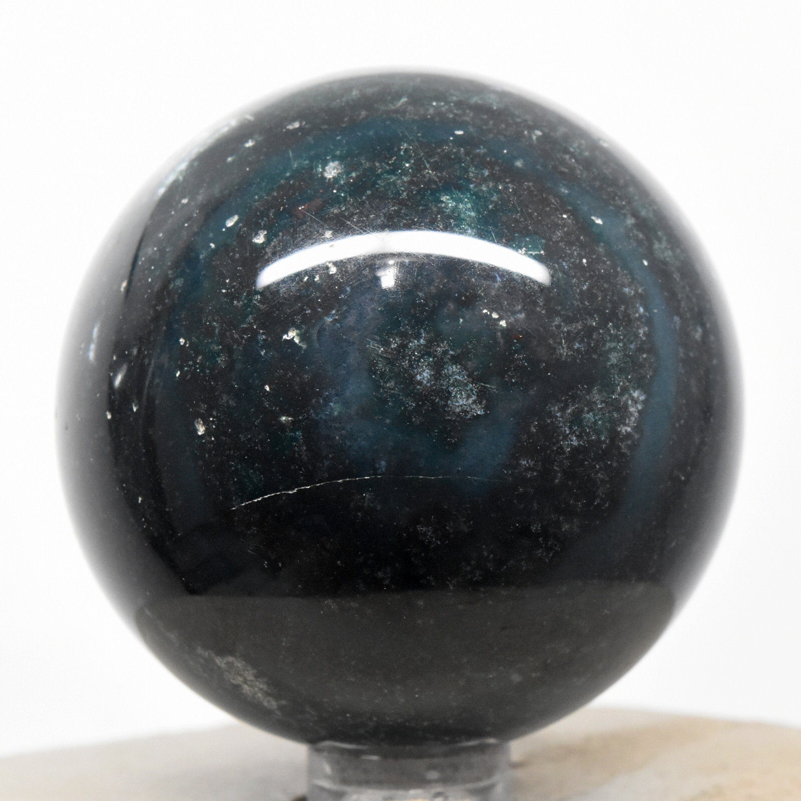 53mm Dark Blue Green Bloodstone Sphere Natural Mineral Polished Crystal – India