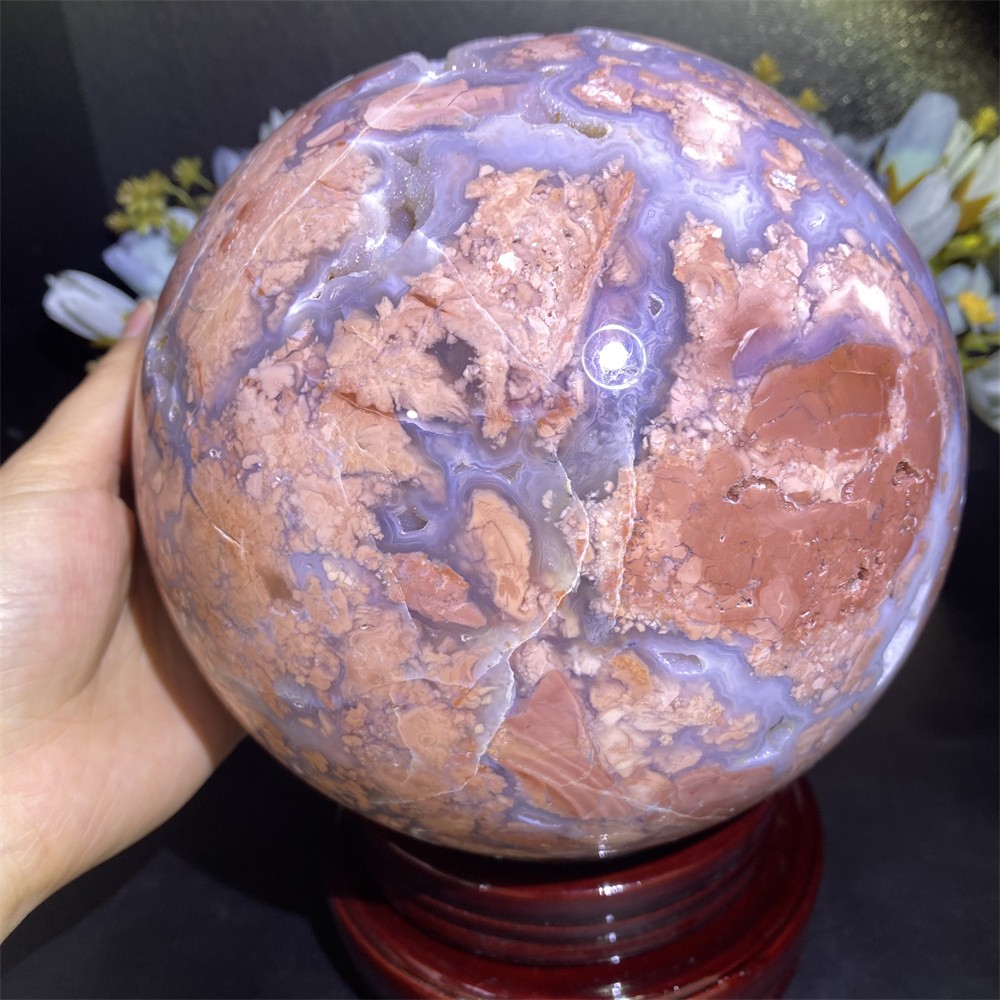 Customized Random 1pc 14.4LB 5.7″A+Natural Geode Petal Agate Sphere Reiki Ball
