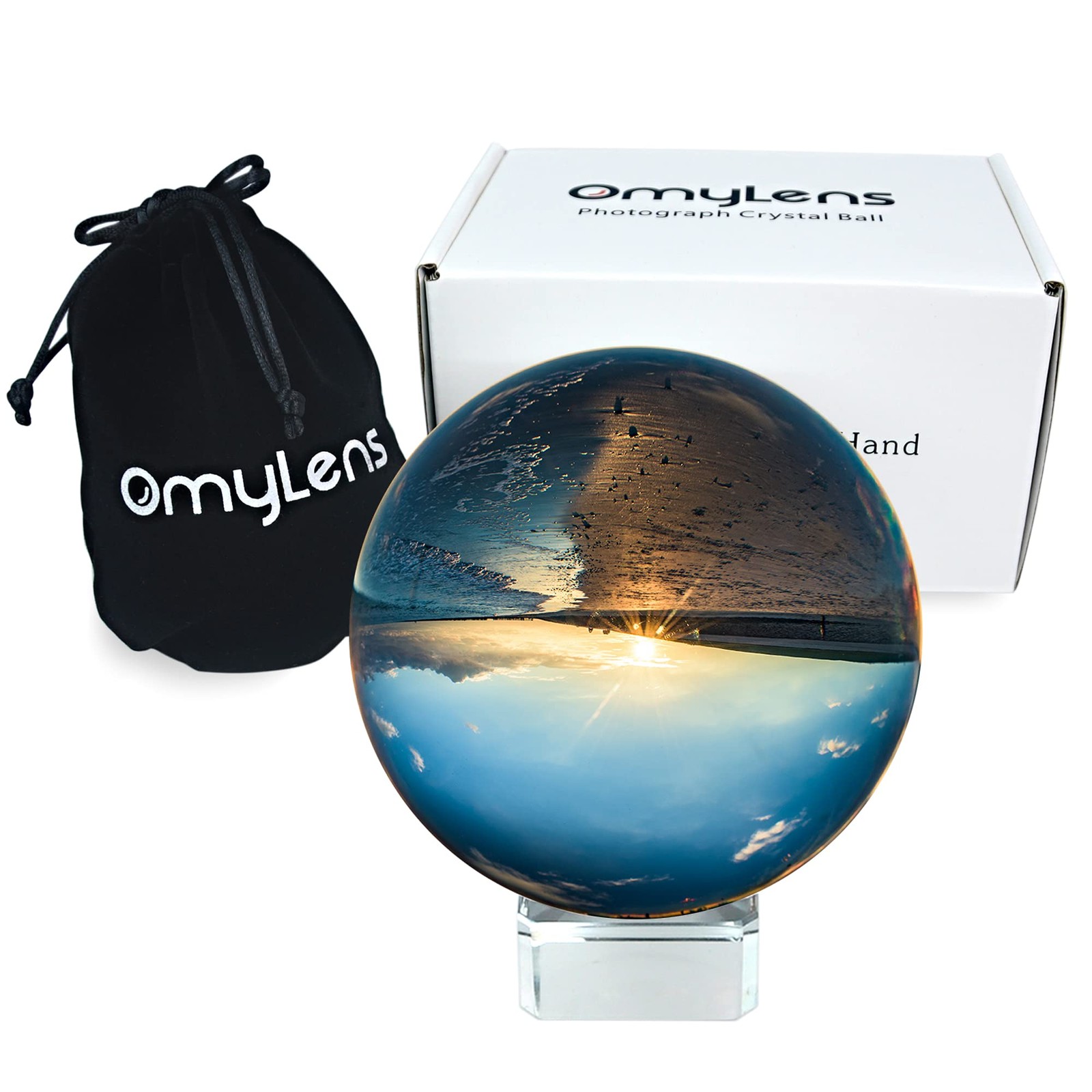 Omylens Lens Ball (80mm), K9 Crystal with Stand and 80mm, Transparent