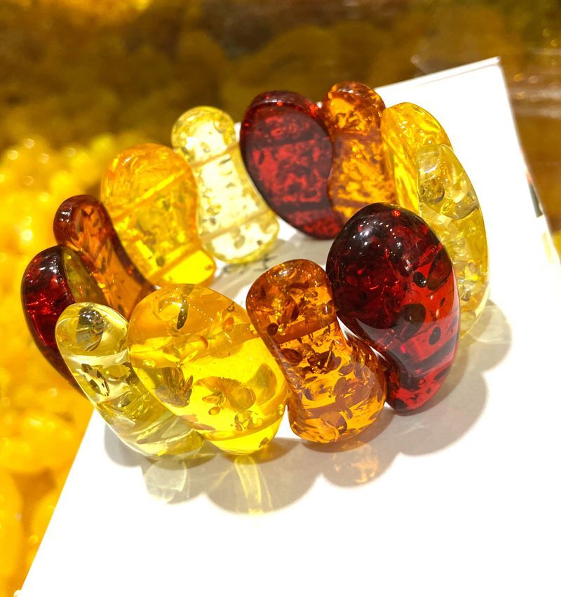 Certificate 40*18*11mm Natural multicolor Mexico Sky Blue Amber Bracelet