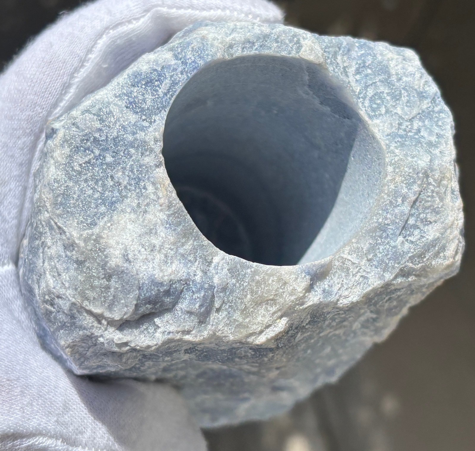 USA SALE 2.65LB BLUE QUARTZ VASE CONTAINER 4″x3.8″x3″ AVENTURINE PLANTER HOLDER