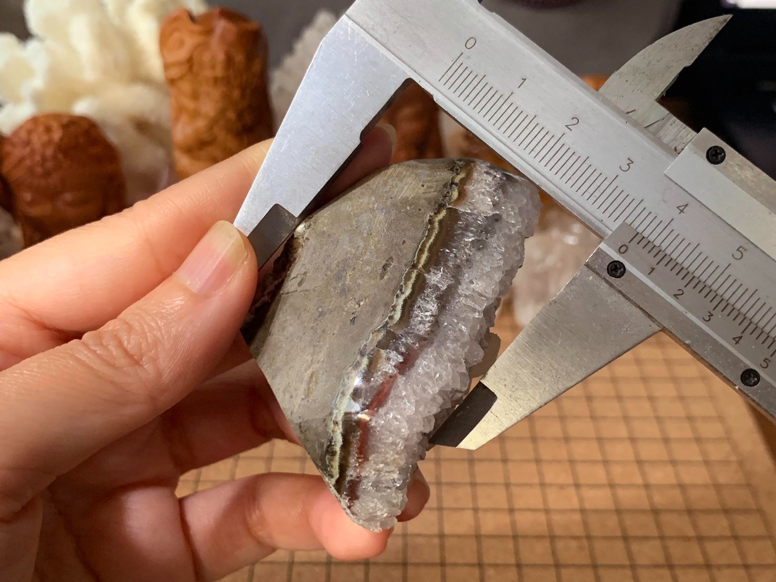 Small Amethyst & Calcite Cut Geode Quartz Crystal Cluster – 90 Grams (#185)