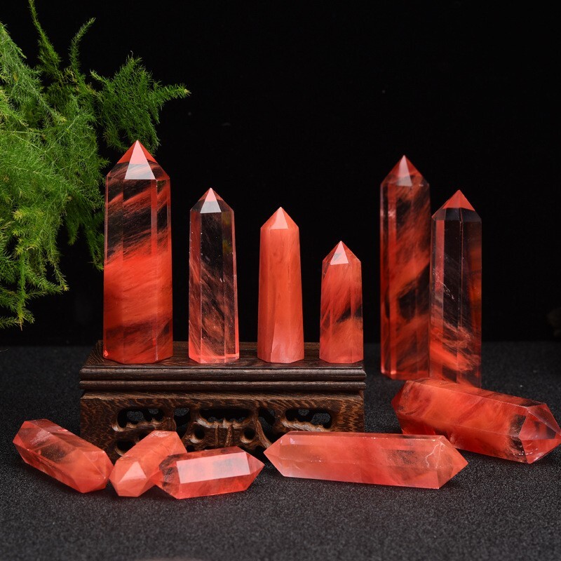 Red Smelting Quartz Healing Crystal Tower Point Wands Obelisk Home Decor Gifts