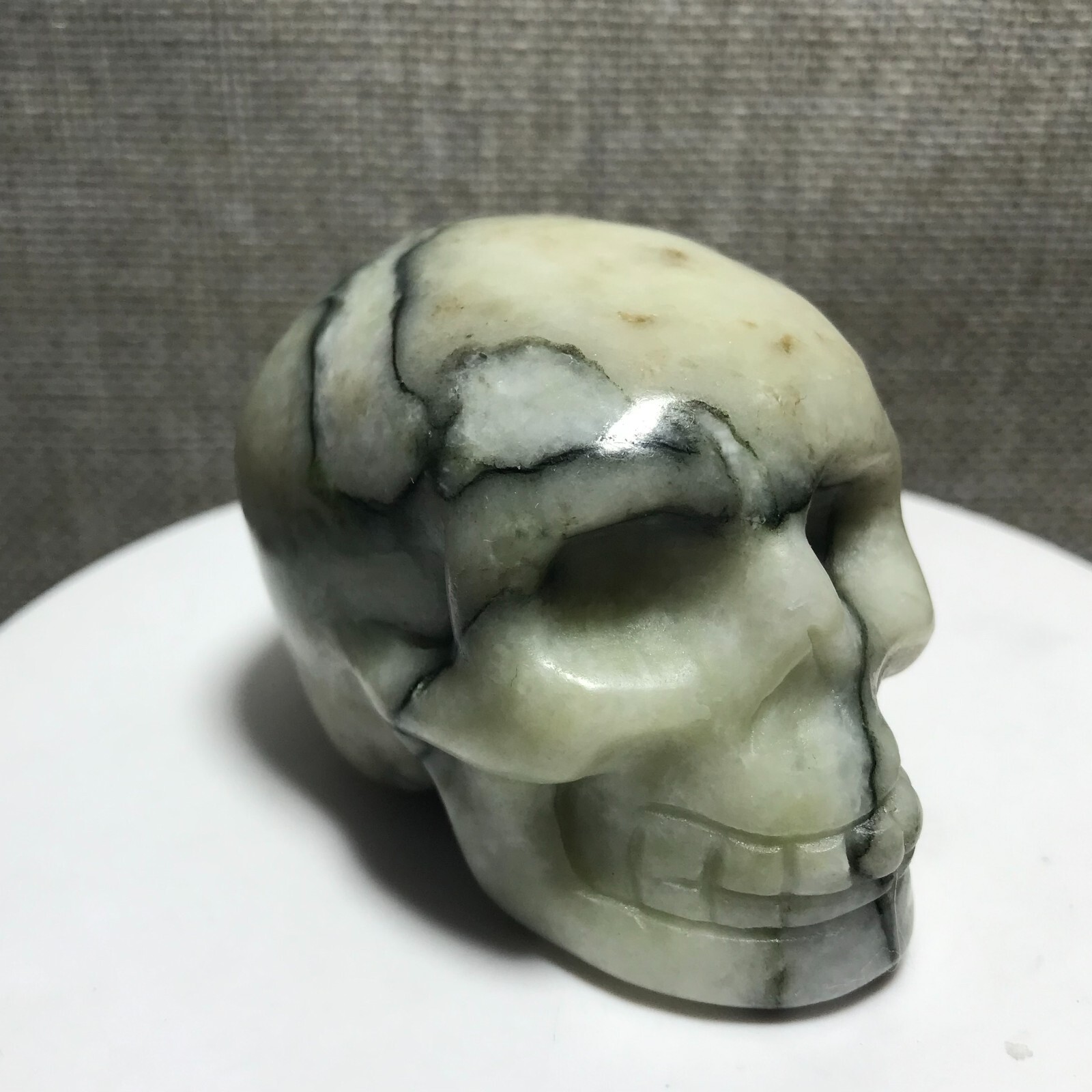 205g Natural Green Network Picasso Jasper Hand Carved Crystal Skull Realistic 10