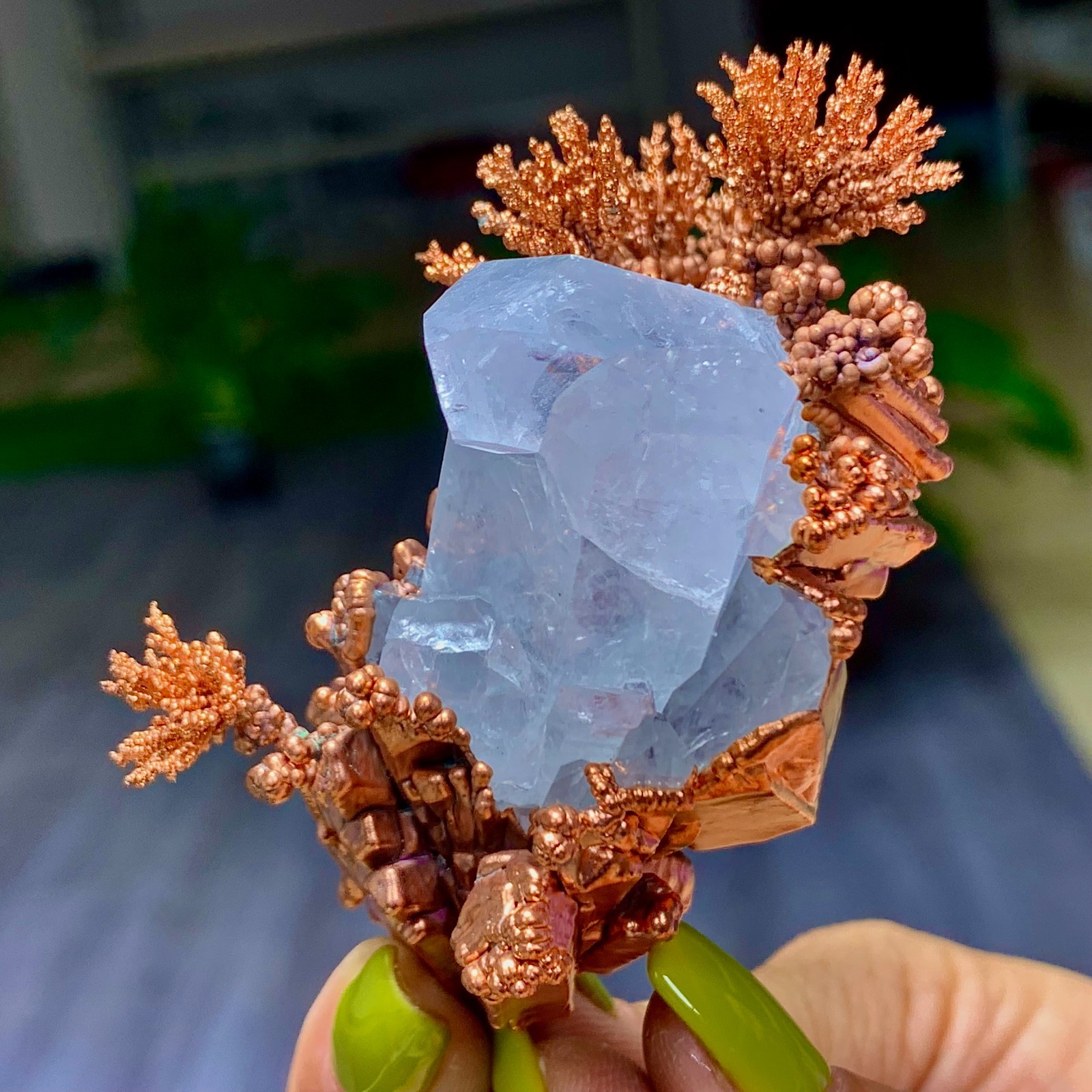 115G Rare iridescent Native Copper with white quartz crystal mineral-symbiosis