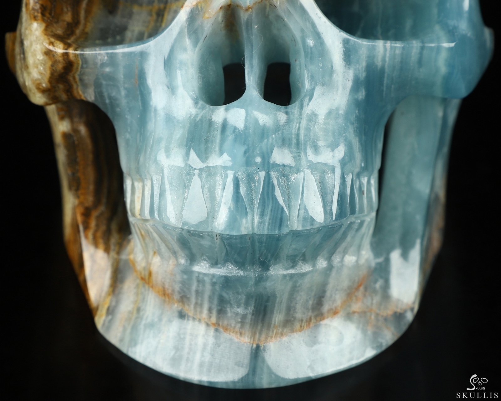 Super Realistic! Lifesized 7.0″ Blue Onyx Hand Carved Crystal Skull, Healing