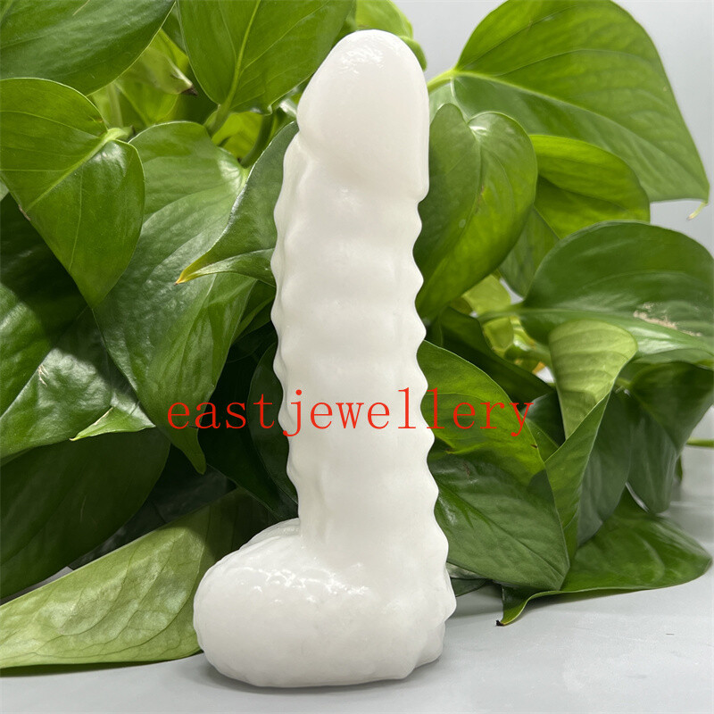 5.9″ Natural White Jade Male Penis Skull Quartz Crystal Skull Figurines Gift 1pc