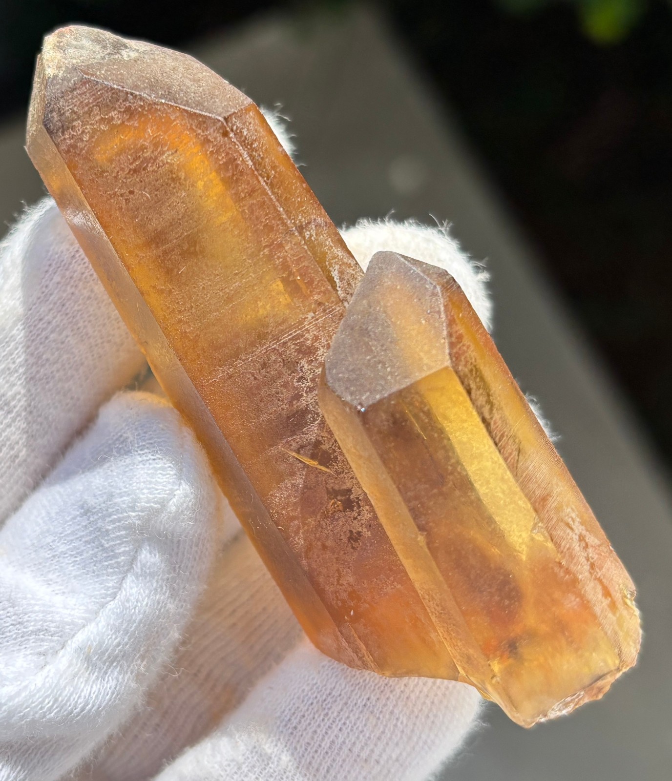 117g LOT REAL AUTHENTIC CITRINE & WATERCLEAR QUARTZ DT POINTS TWIN POINTED POINT
