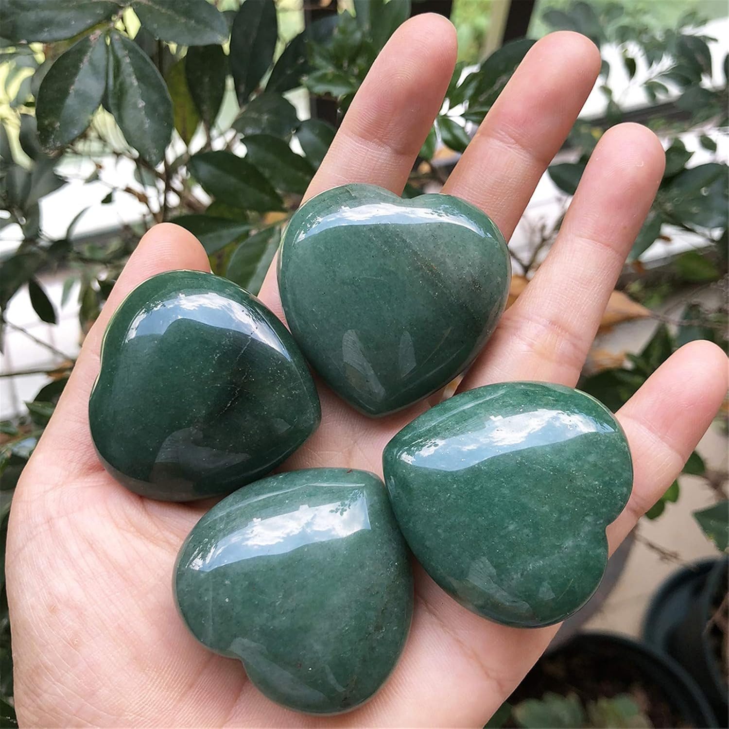 Green Aventurine Heart Pocket Palm Stone, Healing Crystal Romantic Love Energy W