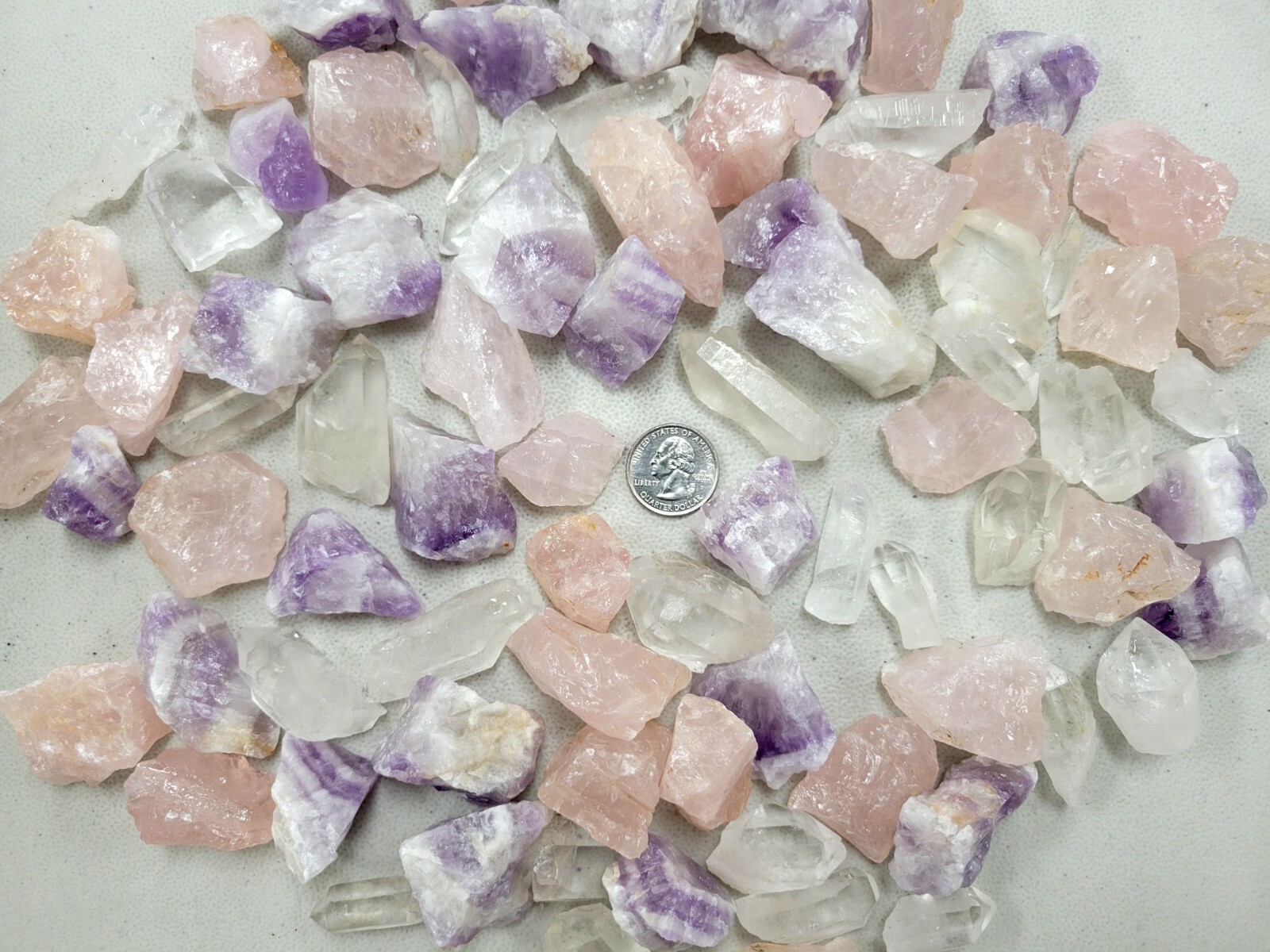 Rough Quartz Crystals Mix, Amethyst, Rose Quartz, Quartz Points Natural Gems