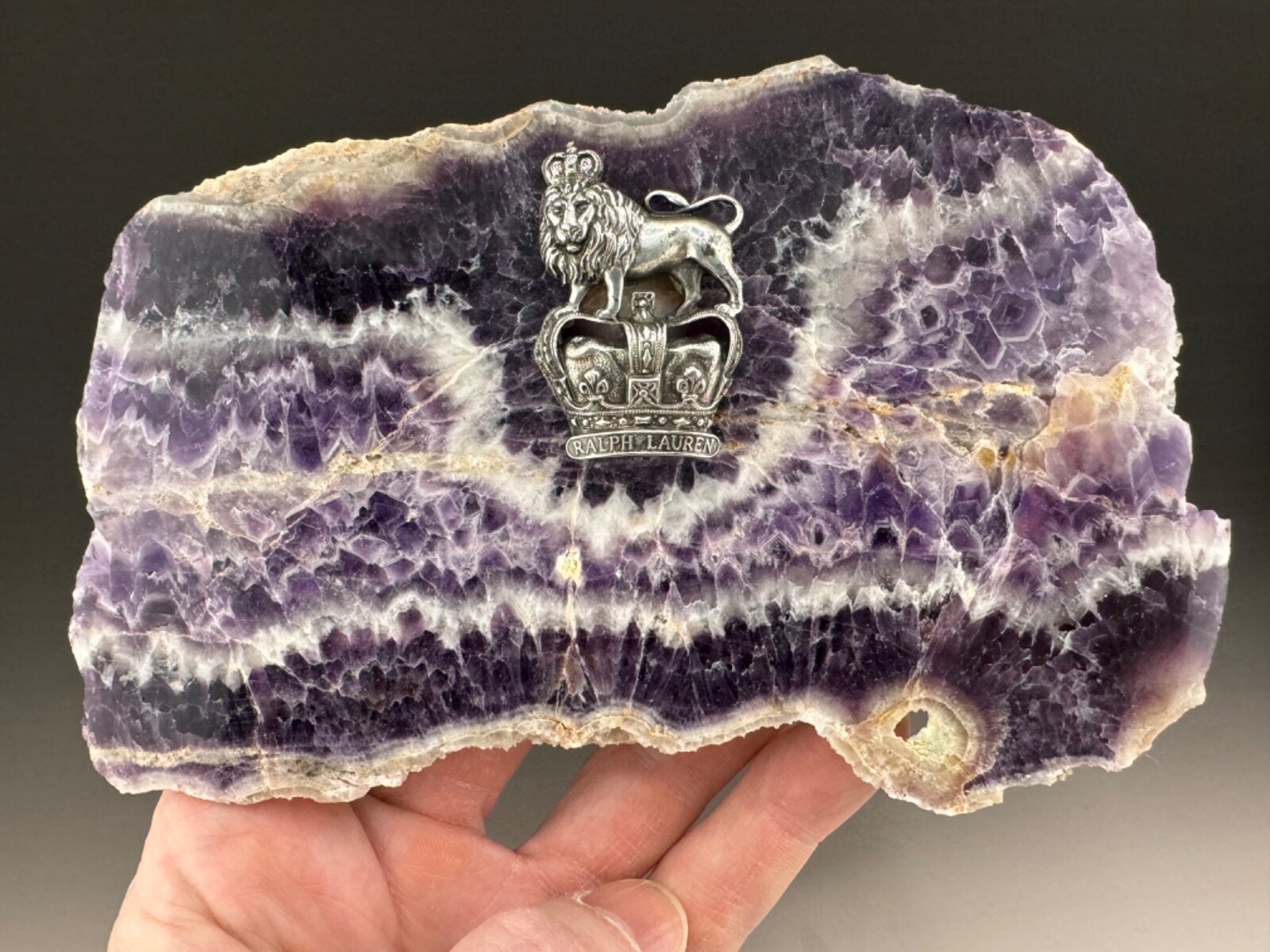 431 gr. Amethyst Chevron Slab Sterling Silver Ralph Lauren Paperweight Gorgeous